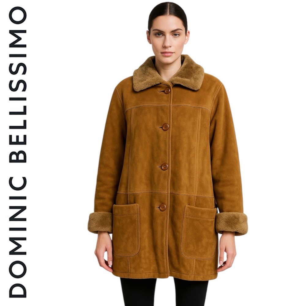 Dominic Bellissimo Shearling Short Coat Fur Long Jacket Camel Made In Canada L